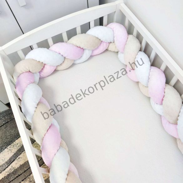Fonott rácsvédő Minky - tricolor (mogyoró - rózsaszín - fehér) - VÁLASZTHATÓ MÉRETBEN