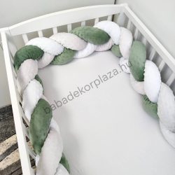  Fonott rácsvédő 60*120-as kiságyban körbeérő - Minky tricolor (sötét zsályazöld - szürke - fehér)