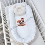 Deluxe Baby többfunkciós babafészek macipárnával, fekvőbetéttel - Minky mogyoró-fehér - zebrák