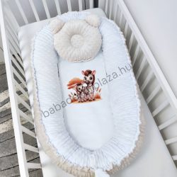   Deluxe Baby többfunkciós babafészek macipárnával, fekvőbetéttel - Minky mogyoró-fehér - zebrák
