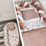 Deluxe Baby babaágynemű garnitúra babafészekkel - 5 részes - cappuccino - vidám szafari II.