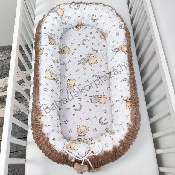 Deluxe Baby többfunkciós babafészek - Minky cappuccino - cuki macik