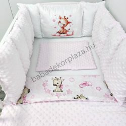   Deluxe Baby babaágynemű garnitúra Extra párnás rácsvédővel - Dreamland Collection - rózsaszín bébi zsiráf