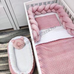   Deluxe Baby Minky babaágynemű garnitúra babafészekkel - 5 részes - mályvarózsa - fehér