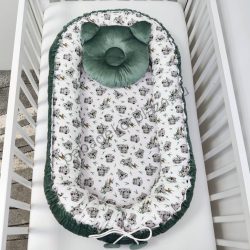   Deluxe Baby többfunkciós babafészek macipárnával - zöld bársony - koalák