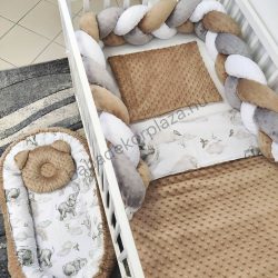   Deluxe Baby babaágynemű garnitúra babafészekkel - 5 részes - Cappuccino - elefántok szivárványon II.