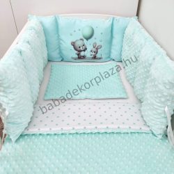   Babaágynemű Extra párnás rácsvédővel - menta - nyuszi és maci