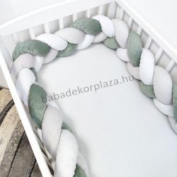   Fonott rácsvédő 70*140-es kiságyban körbeérő - Minky tricolor (szürke-zsálya-fehér)