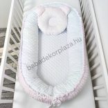 Deluxe Baby többfunkciós babafészek macipárnával - Minky világos rózsaszín - fehér
