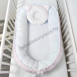   Deluxe Baby többfunkciós babafészek macipárnával - Minky világos rózsaszín - fehér