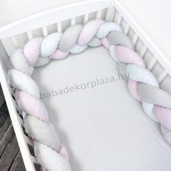   Fonott rácsvédő 70*120-as kiságy feléig érő - Minky tricolor (szürke - világos rózsaszín - fehér)