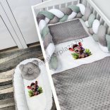 Deluxe Baby babaágynemű garnitúra babafészekkel - 5 részes - grafit - bébi zebra