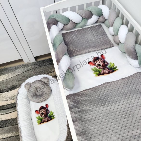 Deluxe Baby babaágynemű garnitúra babafészekkel - 5 részes - grafit - bébi zebra