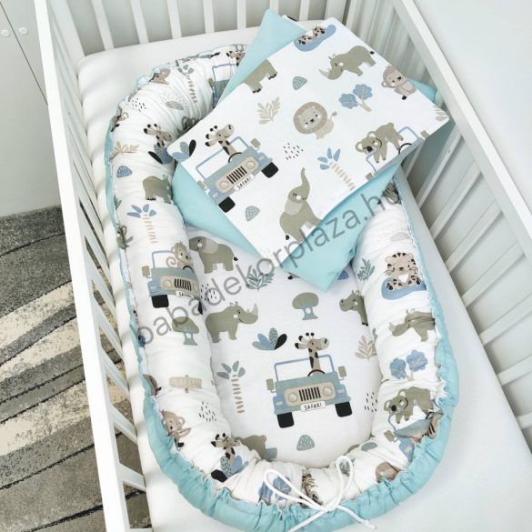 Babaágynemű garnitúra babafészekkel - 3 részes - Autós szafari (Limitált széria)