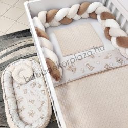   Deluxe Baby babaágynemű garnitúra babafészekkel - 5 részes - mogyoró - felhőn alvó macikák