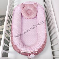   Deluxe Baby többfunkciós babafészek macipárnával - Minky mályvarózsa - világos rózsaszín