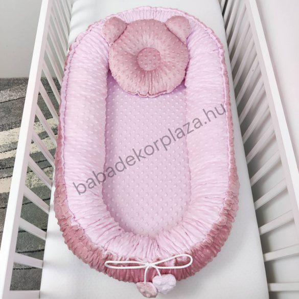 Deluxe Baby többfunkciós babafészek macipárnával - Minky mályvarózsa - világos rózsaszín