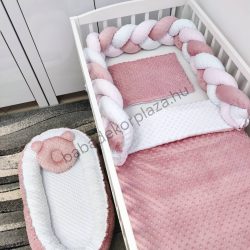   Deluxe Baby Minky babaágynemű garnitúra babafészekkel - 5 részes - mályvarózsa - fehér - világos rózsaszín