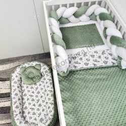   Deluxe Baby babaágynemű garnitúra babafészekkel - 5 részes - sötét zsályazöld - koalák I.