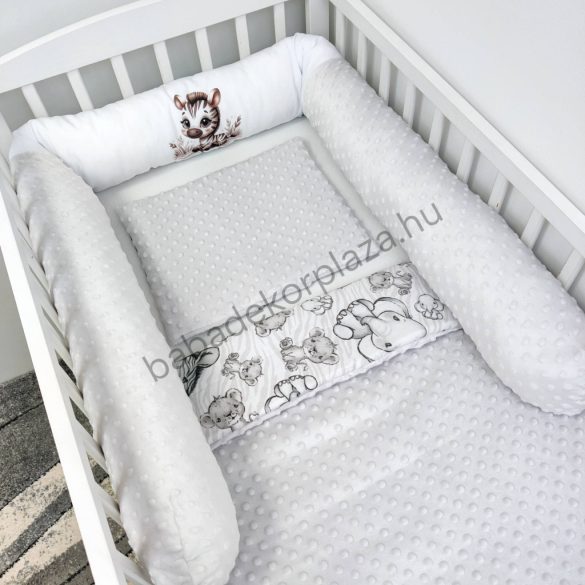 Deluxe Baby babaágynemű garnitúra hengerpárnás rácsvédővel - szürke - bébi szafari zebra