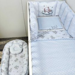   Babaágynemű babafészekkel, Extra rácsvédővel - világoskék alvó maci