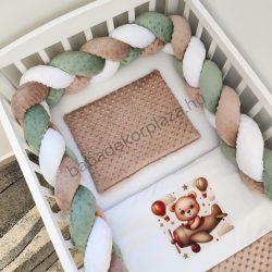   Deluxe Baby 3 részes babaágynemű garnitúra - takaró + párna + fonott rácsvédő - cappuccino - repcsis maci II.