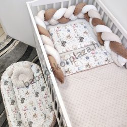   Deluxe Baby babaágynemű garnitúra babafészekkel - 5 részes - mogyoró - elefántok léggömbökkel