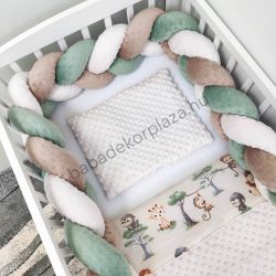   Deluxe Baby 3 részes babaágynemű garnitúra - takaró + párna + fonott rácsvédő - mogyoró - szafari kölykök