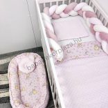 Deluxe Baby babaágynemű garnitúra babafészekkel - 5 részes - világos rózsaszín - cuki macik II.