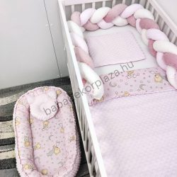   Deluxe Baby babaágynemű garnitúra babafészekkel - 5 részes - világos rózsaszín - cuki macik II.