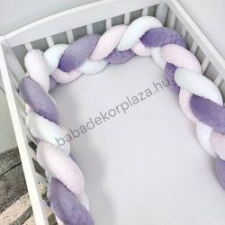   Fonott rácsvédő 70*140-es kiságyban körbeérő - Minky tricolor (orgona - világos rózsaszín - fehér)