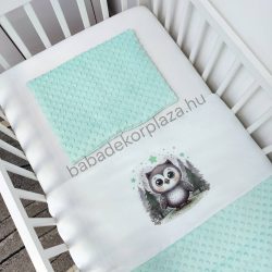   Deluxe Baby 2 részes babaágynemű garnitúra - takaró + párna - menta - bagoly a tisztáson