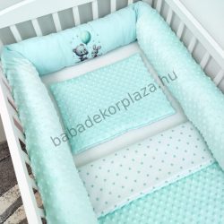   Babaágynemű rácsvédő hengerpárnával - menta - nyuszi és maci