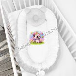 Deluxe Baby többfunkciós babafészek macipárnával, fekvőbetéttel - Minky szürke-fehér - unikornis