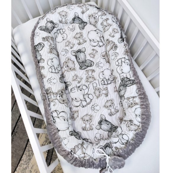 Deluxe Baby többfunkciós babafészek - Minky grafitszürke - bébi szafari