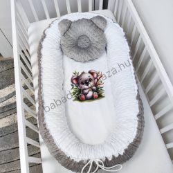   Deluxe Baby többfunkciós babafészek macipárnával, fekvőbetéttel - Minky grafitszürke-fehér - koala