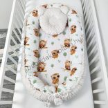 Deluxe Baby többfunkciós babafészek macipárnával - Minky mogyoró - vidám baglyocskák