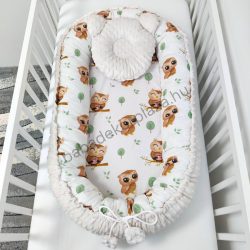   Deluxe Baby többfunkciós babafészek macipárnával - Minky mogyoró - vidám baglyocskák