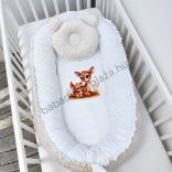 Deluxe Baby többfunkciós babafészek macipárnával, fekvőbetéttel - Minky mogyoró-fehér - őzikék