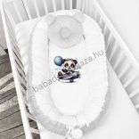 Deluxe Baby többfunkciós babafészek macipárnával, fekvőbetéttel - Minky szürke-fehér - repcsis panda