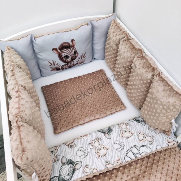 Babaágynemű garnitúra Extra párnás rácsvédővel - cappuccino - bébi szafari zebra - LIMITÁLT SZÉRIA
