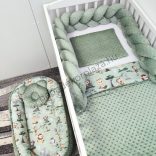 Deluxe Baby babaágynemű garnitúra babafészekkel - 5 részes - sötét zsályazöld - szafari kölykök II.