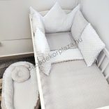 Deluxe Baby Minky babaágynemű garnitúra babafészekkel, koronapárnás rácsvédővel - fehér - szürke