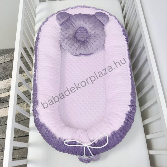Deluxe Baby többfunkciós babafészek macipárnával - Minky orgona - világos rózsaszín