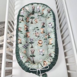   Deluxe Baby többfunkciós babafészek - zöld bársony - szafari kölykök