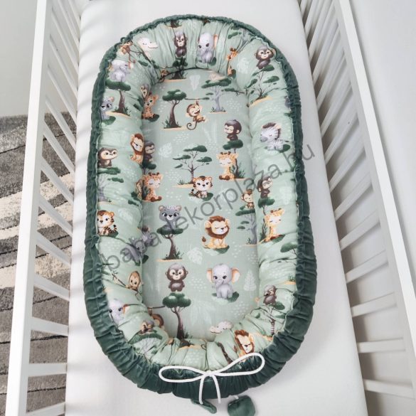 Deluxe Baby többfunkciós babafészek - zöld bársony - szafari kölykök