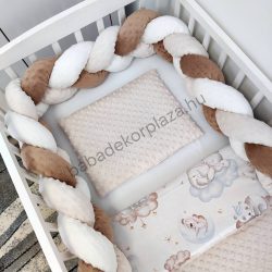   Deluxe Baby 3 részes babaágynemű garnitúra - takaró + párna + fonott rácsvédő - mogyoró - felhőn alvó állatok II.