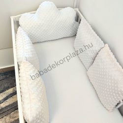   Deluxe Baby Minky párnás rácsvédő felhőpárnával, 5 db-os - tricolor (fehér - szürke - mogyoró)