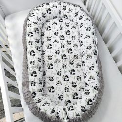   Deluxe Baby többfunkciós babafészek - Minky grafitszürke - pandák
