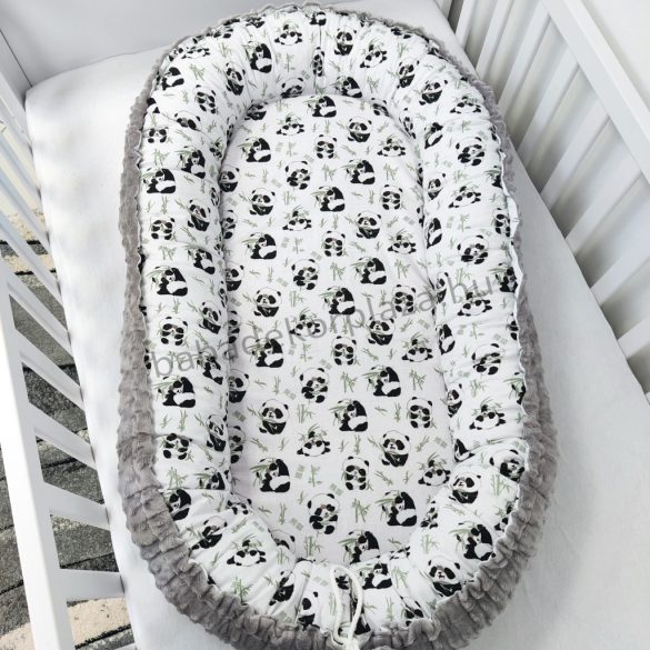 Deluxe Baby többfunkciós babafészek - Minky grafitszürke - pandák